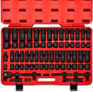 02448A 1/2" Drive Master Impact Socket Set, 65 Piece, Standard Sae (3/8"-1-1/4") & Metric (10-24 Mm) Sizes, Deep & Shallow Kit, Includes Adapters & Ratchet Handle | Socket Sets Socket Sets Socket Sets