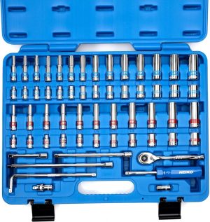 02514A 1/4 Inch-Drive Ratchet And Small Socket Set, 58-Piece, Chrome Vanadium Steel, Multi-Color | Socket Sets Socket Sets Socket Sets