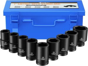 1 Inch Drive Deep Impact Socket Set, 9 Pieces Jumbo Impact Socket Sets, 6-Point, Metric Sizes (27, 30, 32, 35, 36, 38, 41, 46, 50Mm), Cr-Mo Steel (1 Inch-Metric) | Individual Drive Sockets Individual Drive Sockets Individual Drive Sockets