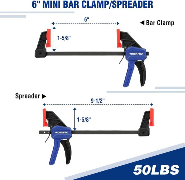 10-Pack Bar Clamps For Woodworking, 6-Inch (2) Mini & (2) Light Duty And 12-Inch (2) Wood Clamps & 1-Inch (4) Spring Clamps, F Clamps With 50/150 Lbs Load Limited | Clamps Clamps Clamps