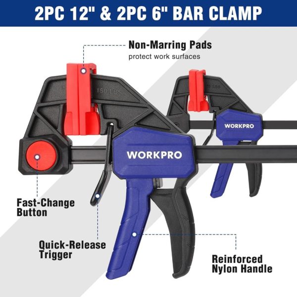 10-Pack Clamps For Woodworking, 12" & 6" Bar Clamps, 2 Quick-Release Ratcheting Wood Clamps And 4 Spring Clamps, Light Duty F Clamps/Spreader 150 Lbs Load Limit | Clamps Clamps Clamps