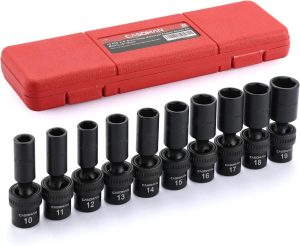 10 Pcs 3/8" Drive Deep Standard Universal Impact Socket Set, 6 Point, Cr-Mo, Metric,10-19Mm | Socket Sets Socket Sets Socket Sets