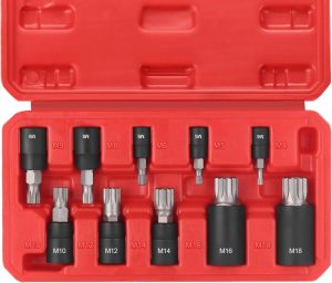 10-Piece Xzn Triple Square Spline Bit Socket Set, 1/4", 3/8" And 1/2" Drive M4 – M18 Triple Square Socket Set, S2 Steel Bits And Cr-V Sockets With Storage Case | Individual Drive Sockets Individual Drive Sockets Individual Drive Sockets