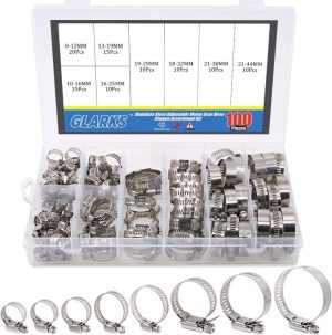 100Pcs Adjustable 8-44Mm Range 304 Stainless Steel Worm Gear Hose Clamps Assortment Kit, Fuel Line Clamp For Water Pipe, Plumbing, Automotive And Mechanical Application (Hose Clamp Kit) | Clamps Clamps Clamps