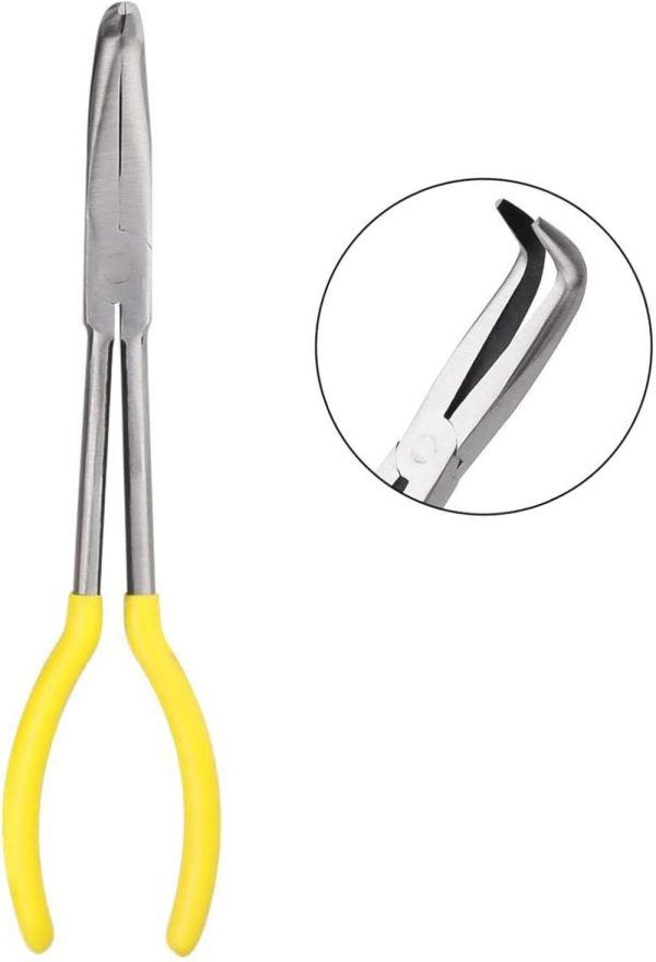 11 Inch Long Reach Long Nose Pliers | Designed For Mechanics, Technicians, And Contractors | Work With Delicate Or Difficult-To-Reach Pieces | Milled-Jaws | Steel "90° Degree Bent Nose Plier | Needle-Nose Pliers Needle-Nose Pliers Needle-Nose Pliers