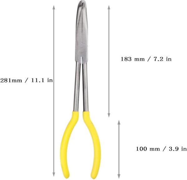 11 Inch Long Reach Long Nose Pliers | Designed For Mechanics, Technicians, And Contractors | Work With Delicate Or Difficult-To-Reach Pieces | Milled-Jaws | Steel "90° Degree Bent Nose Plier | Needle-Nose Pliers Needle-Nose Pliers Needle-Nose Pliers