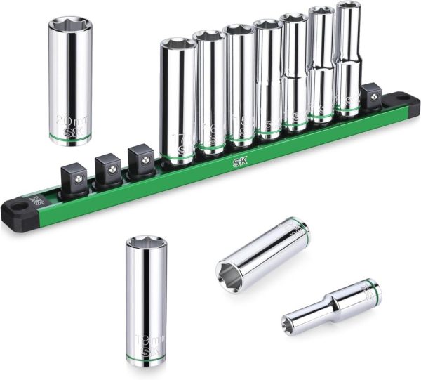 1/2" Drive Socket Set, Deep Metric Sockets, 11-Piece 10-20Mm, Superkrome Finish, Preminum Cr-V Construction, With Aluminum Socket Organizer | Socket Sets Socket Sets Socket Sets