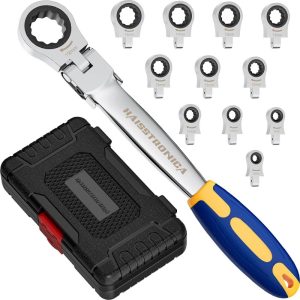 12 In 1 Interchangeable Heads Ratcheting Combination Wrench Set, 8-19Mm Metric Flex Head Ratchet Wrench Tool For Auto, Tools For Men Gifts | Socket Wrenches Combination Wrenches Combination Wrenches