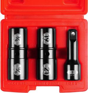 1/2 Inch Drive Impact Socket Set, Thin Wall Lug Nut Flip Socket Set, Cr-Mo Steel,3 Pieces,Metric 19-21 Mm & Sae 3/4-13/16 Inch, With 3-Inch Extension Bar | Socket Sets Socket Sets Socket Sets