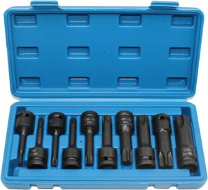 1/2 Inch Torx Impact Socket Set, 10Pcs Impact Torx Star Socket Bits, T30 T40 T45 T50 T55 T60 T70 T80 T90 T100, 3-Inch Extra Long Socket Bits Set With Case | Individual Drive Sockets Individual Drive Sockets Individual Drive Sockets