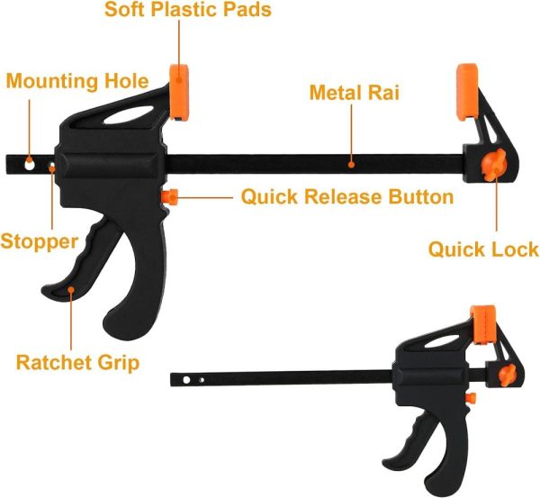 12 Pack 4 Inch Bar Clamps For Woodworking Quick Grip Clamps Trigger Clamp One Handed Ratchet Clamp, Mini Small Bar Clamps For Craft Wood Clamps For Gluing | Clamps Clamps Clamps