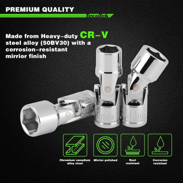 12-Piece 1/4-Inch Drive Metric Universal Joint Socket Set, Swivel Socket Set, 6-Point, 5Mm To 15Mm, Cr-V, Universal Flex Socket For Easier Access To Tight Spaces | Socket Sets Socket Sets Socket Sets