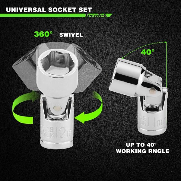 12-Piece 1/4-Inch Drive Metric Universal Joint Socket Set, Swivel Socket Set, 6-Point, 5Mm To 15Mm, Cr-V, Universal Flex Socket For Easier Access To Tight Spaces | Socket Sets Socket Sets Socket Sets