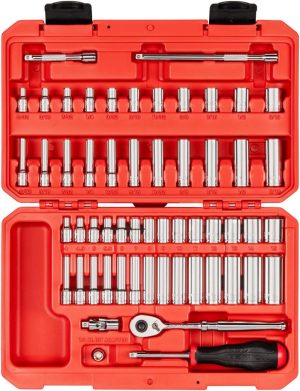 1/4 Inch Drive 12-Point Socket And Ratchet Set, 56-Piece (5/32-9/16 In., 4-15 Mm) | Skt05304 | Socket Sets Socket Sets Socket Sets