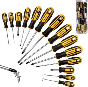 14-Piece Magnetic Screwdriver Set, 5 Phillips And 5 Flat Tips With 4 Pick & Hooks – Storage Bucket(14Pcs) | Screwdriver Sets Screwdriver Sets Screwdriver Sets