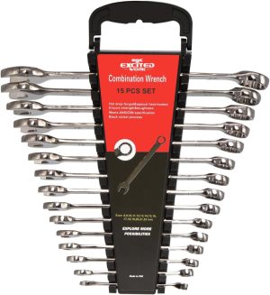 15Pcs Combination Wrench Set,Mechanic Cr-V Ratchet Wrench Set Metric With Wrench Rack | Open-End Wrenches Combination Wrenches Combination Wrenches