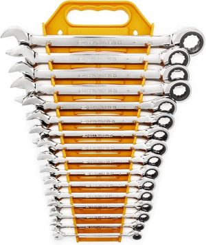 16 Pc. Ratcheting Combination Wrench Set With Tray, Metric – 9416 , Silver | Open-End Wrenches Box Wrenches Box Wrenches