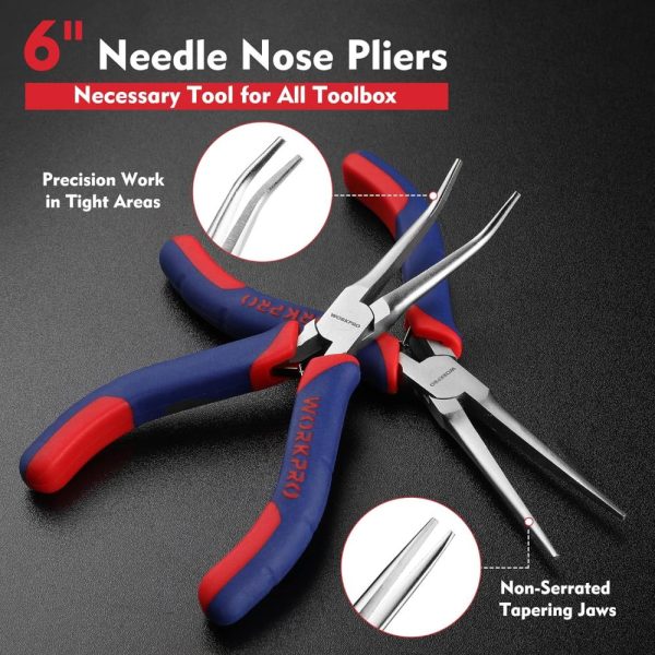 2-Piece 6" Mini Needle Nose Pliers Set, Long Nose Pliers, Bent Nose Pliers With Comfort Grip Handles, For Wire Wrapping, Handmade Craft | Needle-Nose Pliers Needle-Nose Pliers Needle-Nose Pliers