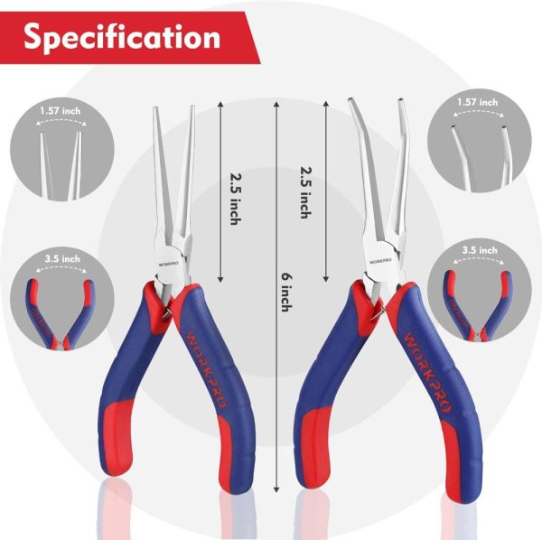 2-Piece 6" Mini Needle Nose Pliers Set, Long Nose Pliers, Bent Nose Pliers With Comfort Grip Handles, For Wire Wrapping, Handmade Craft | Needle-Nose Pliers Needle-Nose Pliers Needle-Nose Pliers