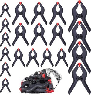 20-Pack 4-Size Nylon Plastic Spring Clamps With String Bag Organizer, Included 6-1/2In., 4-1/2In., 3-1/2In.And 2-1/2In. | Clamps Clamps Clamps