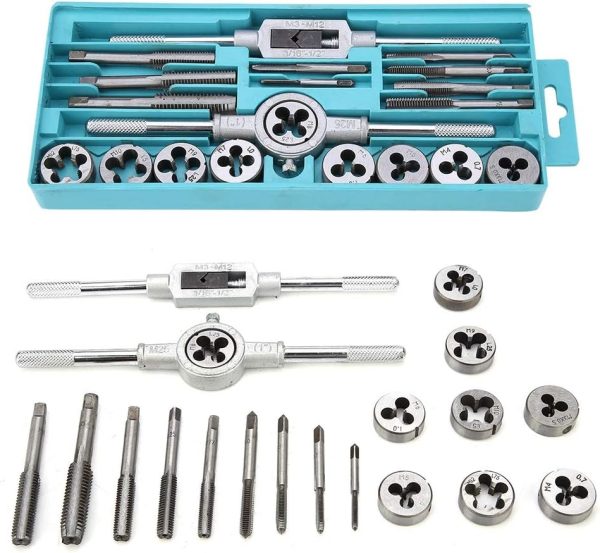 20 Pcs Tap And Die Set, Metric Standard M3 To M12, Threading Tool Set For Cutting External And Internal Threads With Wrench Handle, Storage Box | Tap & Die Sets Tap & Die Sets Tap & Die Sets