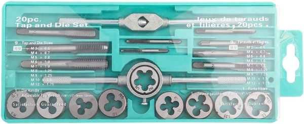 20 Pcs Tap And Die Set, Metric Standard M3 To M12, Threading Tool Set For Cutting External And Internal Threads With Wrench Handle, Storage Box | Tap & Die Sets Tap & Die Sets Tap & Die Sets