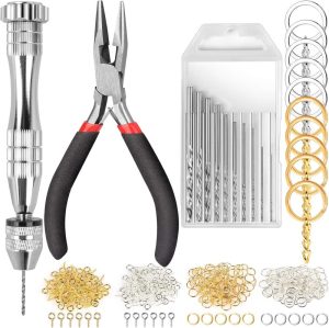 222 Pcs Pin Vise Kit For Resin Molds, Steel Hand Drill With Drill Bits & Grip Nose Pliers & Keychain Supplies Jump Rings, Hand Drill For Silicone Mold Diy Resin Jewelry Keychains Pendant Making | Vises Vises Vises