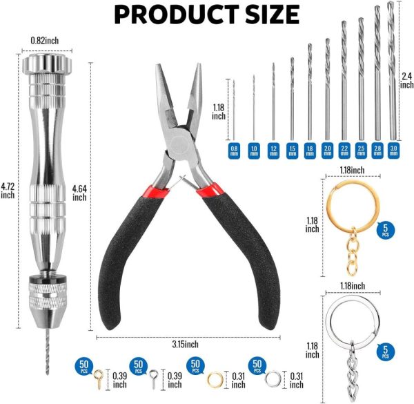 222 Pcs Pin Vise Kit For Resin Molds, Steel Hand Drill With Drill Bits & Grip Nose Pliers & Keychain Supplies Jump Rings, Hand Drill For Silicone Mold Diy Resin Jewelry Keychains Pendant Making | Vises Vises Vises