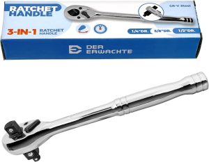 3-In-1 Ratchet Handle, 1/4", 3/8", 1/2", Ratchet Wrench, Socket Wrench, 72-Tooth, Reversible Switch, Full-Polished Chrome Plating, Chromium Vanadium Steel | Socket Wrenches Socket Wrenches Socket Wrenches