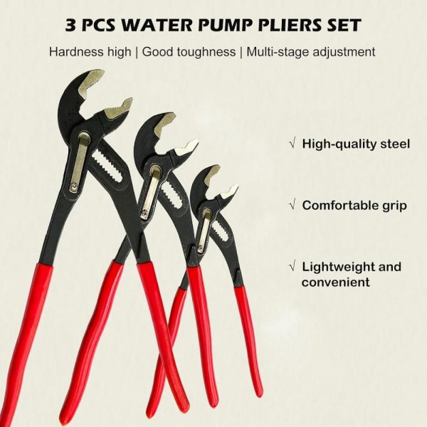 3 Pack Water Pump Pliers Set 7Inch, 10Inch, 16Inch, Wider Opening Plumbing Pliers Quick Adjustment Pliers Channel Lock Designed With Sharp And Hardened Teethpliers | Tongue-and-Groove Pliers Pliers Tongue-and-Groove Pliers