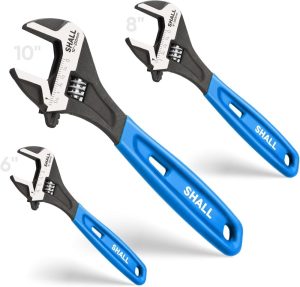 3-Piece Adjustable Wrench Set, 10/8/6 Inch Cr-V Steel Wrench With Cushion Grip, Wide Jaw Black Oxide Wrench With Laser-Etched Sae Scales For Home, Garage, Workshop And Diy, Dark Blue | Socket Wrenches Adjustable Wrenches Adjustable Wrenches