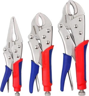 3-Piece Locking Pliers Set, 10-Inch Curved Jaw, 7-Inch Curved Jaw And 6-1/2-Inch Straight Jaw | Vise Grips & Locking Pliers Pliers Vise Grips & Locking Pliers