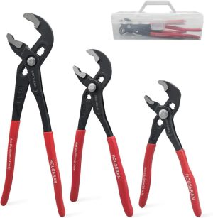 3 Piece Water Pump Pliers Set, Slip Joint Pliers, 12/10/7 Inch, Groove Joint Pliers, Wrench Pliers With Red Grips, Crv Tongue And Groove Pliers For Gripping, Nuts, Bolts, Pipe & Fittings | Slip-Joint Pliers Pliers Slip-Joint Pliers