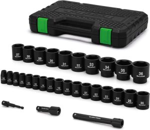 30 Pieces 1/2-Inch Drive Shallow Metric Impact Socket Set, Cr-Mo, 10Mm To 36Mm, No Skipped Sizes, 6 Point, Includes Extension Bars, Drill Socket Adapter 1/2" | Socket Sets Individual Drive Sockets Individual Drive Sockets