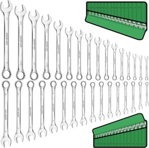 32-Piece Combination Wrench Set, Sae And Metric, 1/4"-1" & 7Mm-22Mm, 12 Point, Chrome Vanadium Steel | Combination Wrenches Combination Wrenches Combination Wrenches