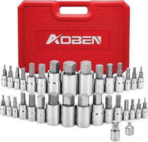 33 Pcs Hex Bit Socket Set, Sae And Metric Hex Bit Set With Storage Case, S2 Alloy Steel Bits With Cr-V Steel Socket, Includes Socket Adapters | Socket Sets Socket Sets Socket Sets