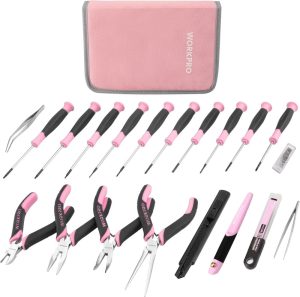 33Pcs Precision Repair Tool Set Includes Pliers Set, Screwdrivers Set, Craft & Utility Knife, Tweezers, Electronic Repair Tool Kit With Pouch For Laptops, Phones, Computer – Pink Ribbon | Screwdriver Sets Screwdriver Sets Screwdriver Sets