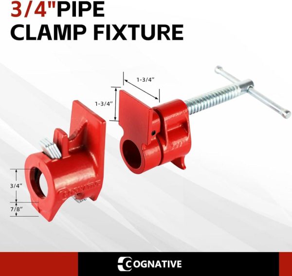 3/4" 2-Pack Pipe Clamp For Woodworking Heavy Duty Cast Iron Quick Release Pipe Clamps For Woodworking Home Improvement Workshop And Construction Site | Clamps Clamps Clamps