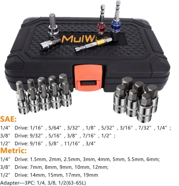 37 Pcs Metric Allen Socket Set, 3/8, 1/4, 1/2 In. Drive, Automotive, Bike, Motorcycle & Atv | Sae & Metric S2 Steel & High Torque Strengthened Cr-V Socket (Regular, 37, Piece) | Socket Sets Socket Sets Socket Sets