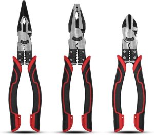 3Pcs Heavy Duty Pliers Set, 5 In 1 Lineman Pliers, Diagonal Side Cutting Pliers, Needle Nose Pliers With Wire Stripper/Crimper/Cutter Function | Side-Cutting Pliers Pliers Side-Cutting Pliers