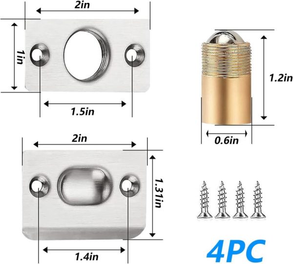 4 Pcs Door Ball Catch,With Spring-Ball Catch Door Closet Door Ball Catch Replacement French Door Hardware,For Door,Cabinet,Closet,Kitchen | Spring Plungers Spring Plungers Spring Plungers