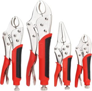 4-Piece Locking Pliers Set With Heavy Duty Grip, 5", 7" And 10" Curved Jaw Locking Pliers, 6-1/2" Long Nose Locking Pliers Included, Vise Grip Wrench Set | Vise Grips & Locking Pliers Pliers Vise Grips & Locking Pliers