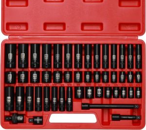 48Pcs 3/8" Drive Deep And Shallow Impact Socket Set, Sae/Metric, Cr-V, 6-Point Impact Socket Set, Impact Extension Bars, Reducer, Universal Joint | Socket Sets Socket Sets Socket Sets