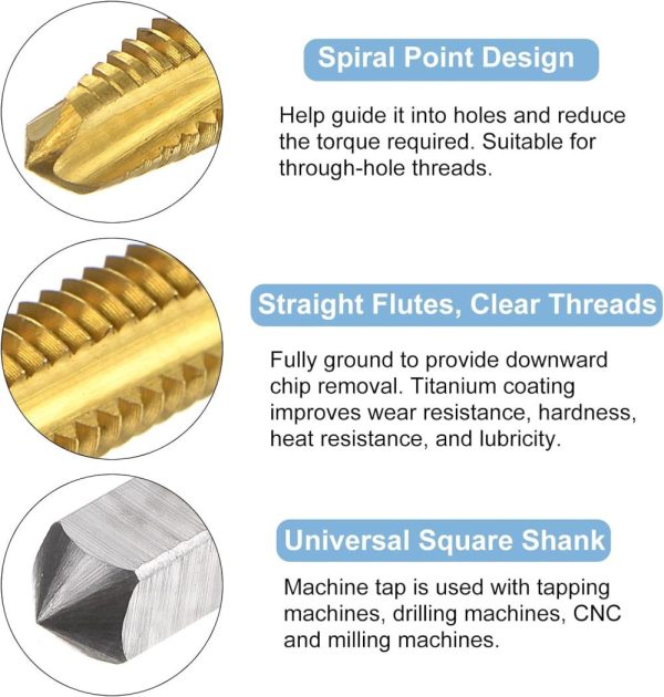 4Pcs Spiral Point Plug Taps, M4 X 0.7 Metric Thread Screw Tap, Titanium Coated High Speed Steel 6542, Machine Tapping Threading Repair Tool | Threading Taps Threading Taps Threading Taps