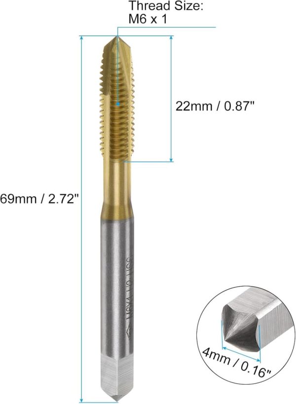 4Pcs Spiral Point Plug Taps, M6 X 1 Metric Thread Screw Tap, Titanium Coated High Speed Steel 6542, Machine Tapping Threading Repair Tool | Threading Taps Threading Taps Threading Taps