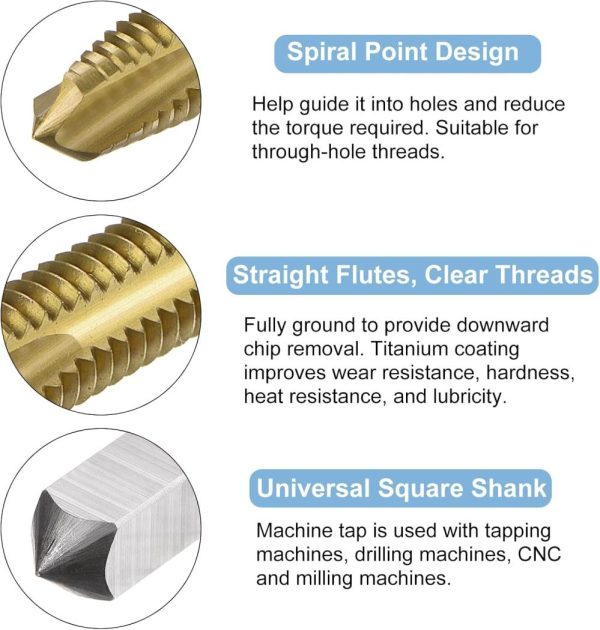 4Pcs Spiral Point Plug Taps, M6 X 1 Metric Thread Screw Tap, Titanium Coated High Speed Steel 6542, Machine Tapping Threading Repair Tool | Threading Taps Threading Taps Threading Taps