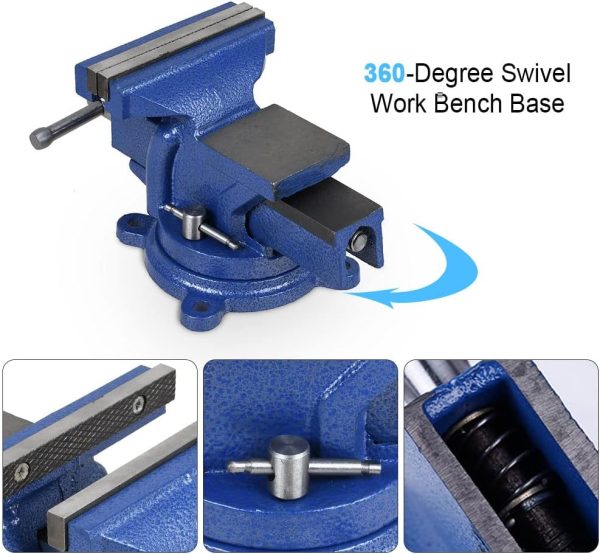 5" Heavy Duty Bench Vise With Anvil Swivel Table Top Clamp Locking Base | Vises Vises Vises