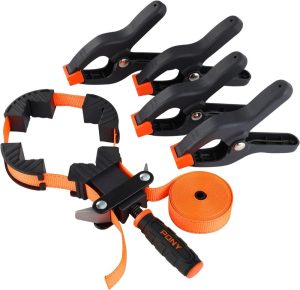 5-In-1 Strap Clamp With 4-Pack 6-2/7" Spring Clamps, Woodworking Frame Clamping Strap Holder, Rapid Acting Band Clamp | Clamps Clamps Clamps