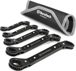 5 Pc Double Offset Box End Reversible Ratcheting Wrench Set, Sae, Heavy-Duty, Matte Chrome Plated, Ratchet Spanner Crooked For Narrow Spaces (1/4-7/8 Inch) | Box Wrenches Box Wrenches Box Wrenches