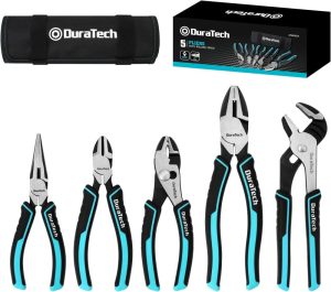 5-Piece Cr-Ni Pliers Set, 6" Long Nose Pliers, 6" Slip Joint Pliers, 6" Diagonal Cutting Pliers, 8" Linesman Pliers And 8" Groove Joint Pliers, Easy Storage With Oxford Rolling Pouch | Side-Cutting Pliers Plier Sets Plier Sets